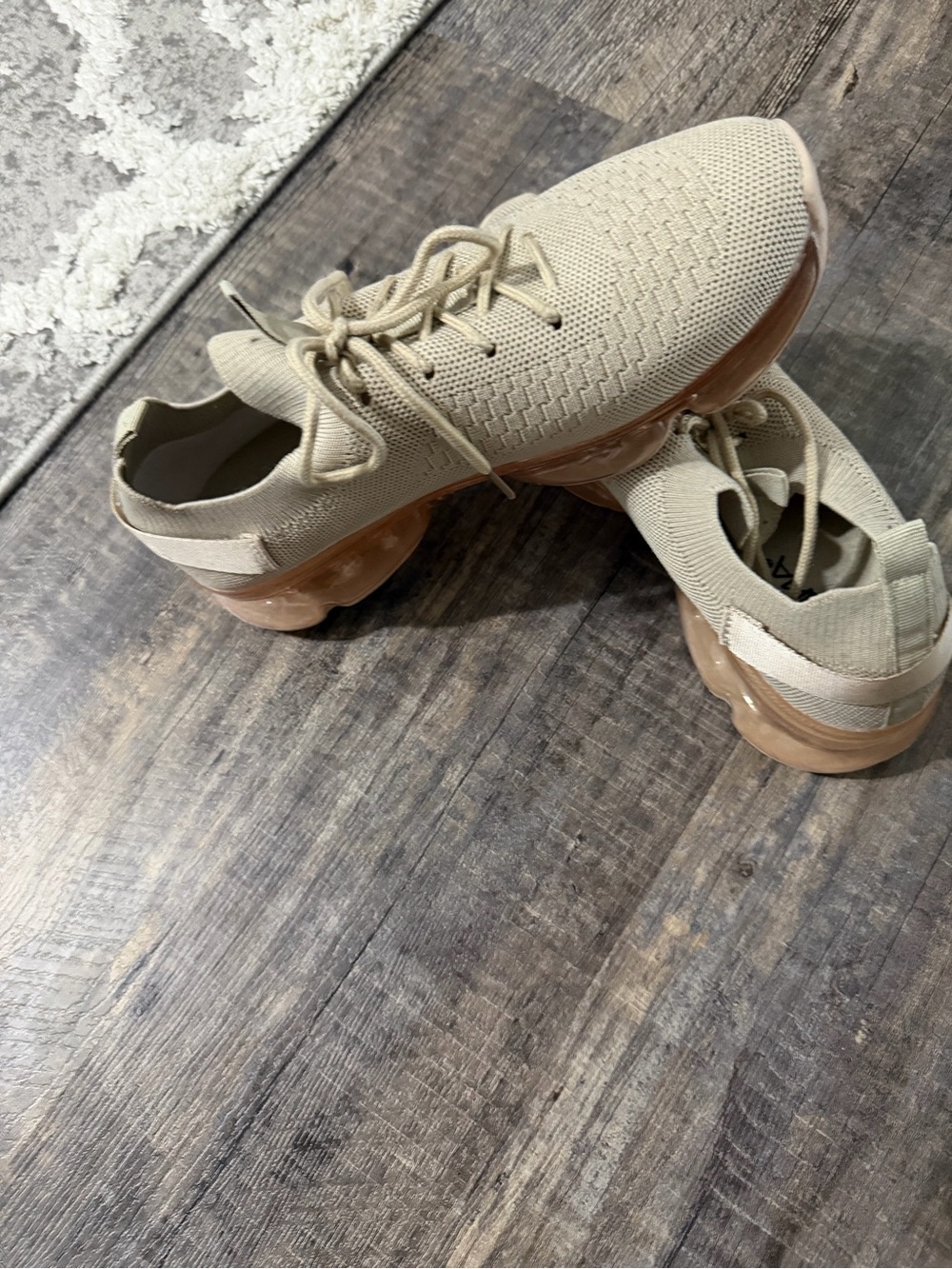 Anna Women's Beige Knit Sneakers with Translucent Tan Sole